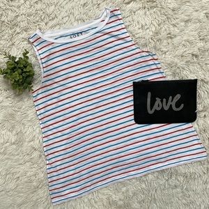 Loft Sleeveless Striped Tee 💗 White Red & Blue